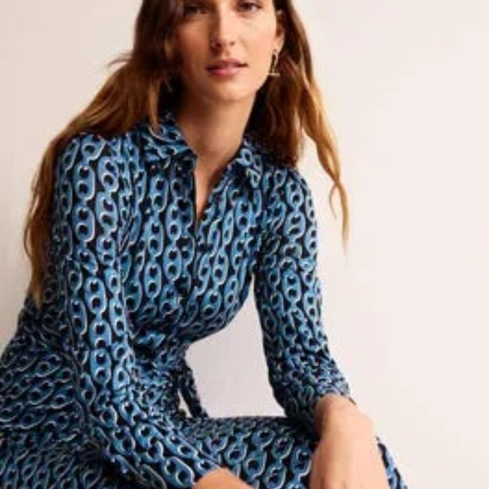 Boden Blue and Black Long Sleeve Dress